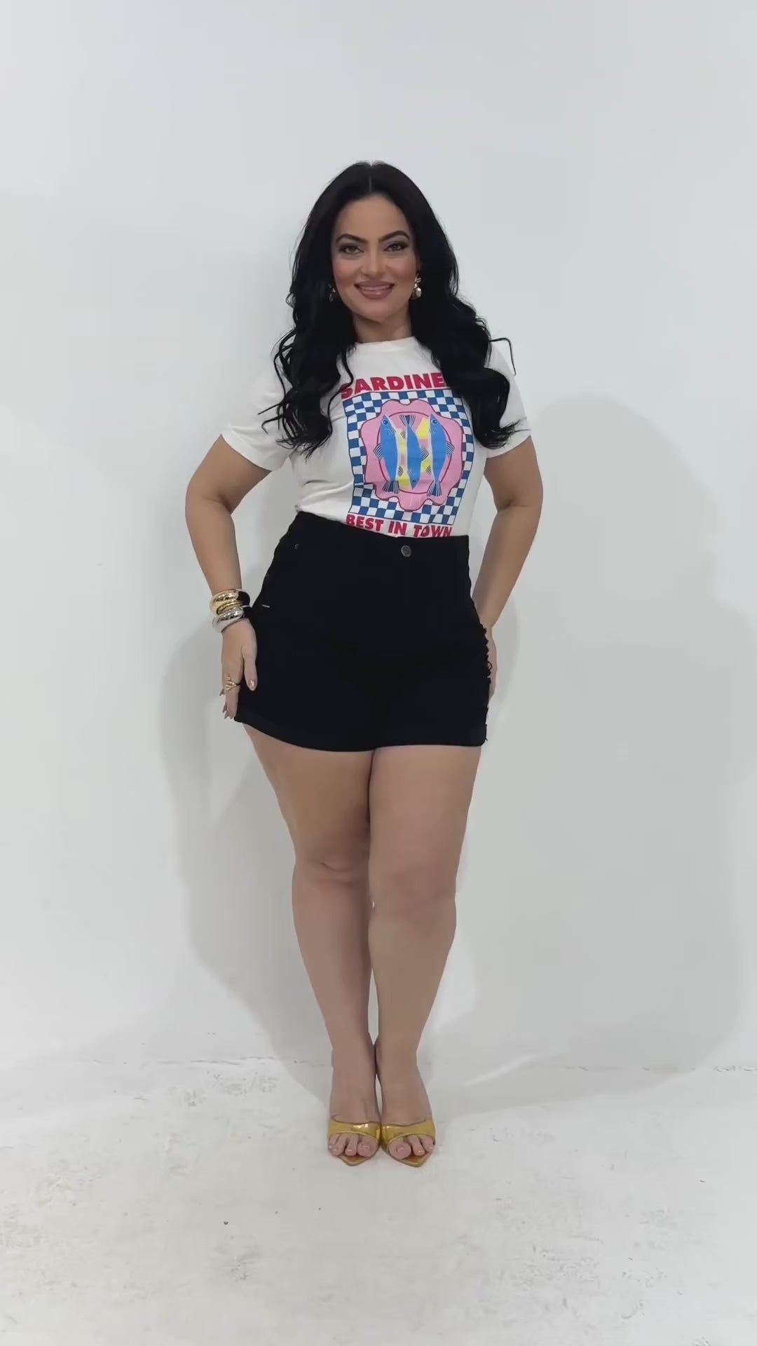 Shorts Bermudas Jeans Preto Feminina Plus Size
