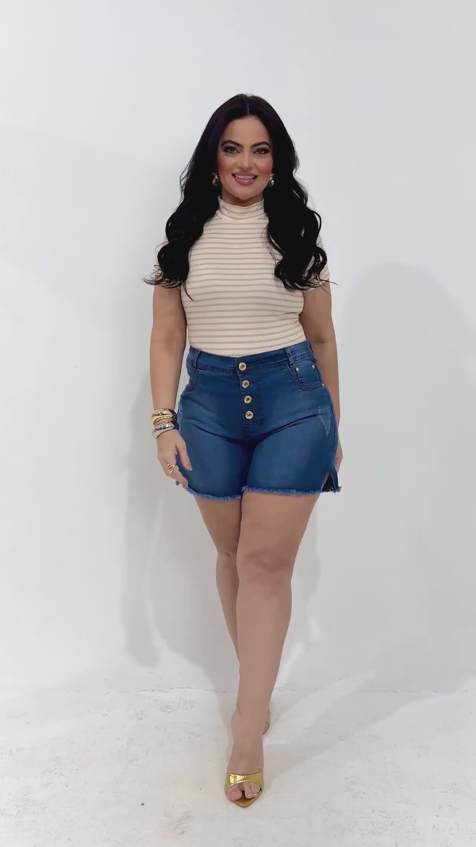Shorts Bermudas Jeans Feminina Plus Size Cintura Alta