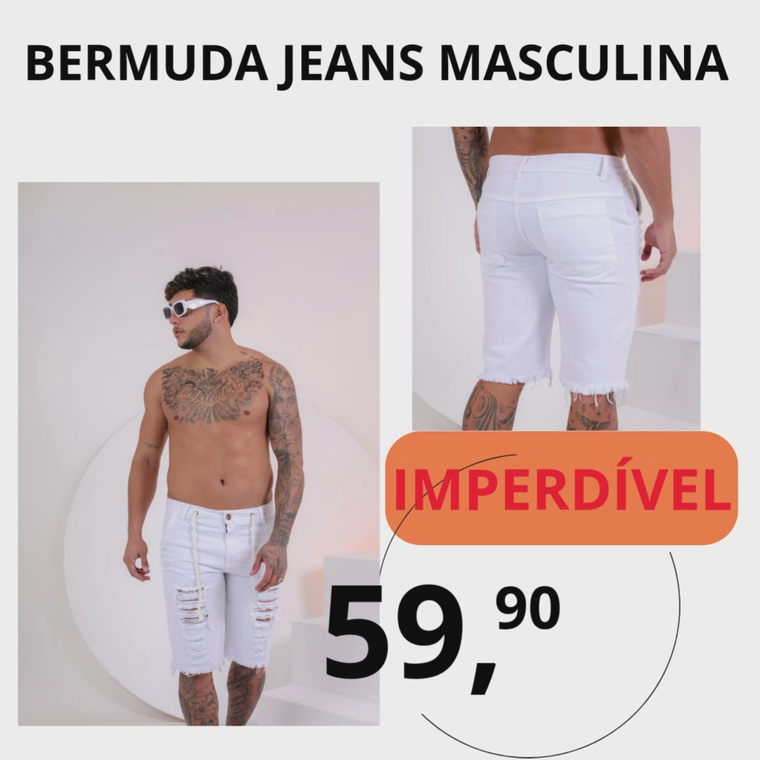 Bermuda Masculina Rasgada Branca Confortavel