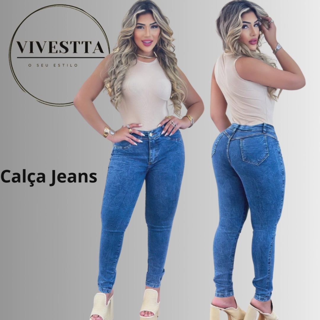 Calça Jeans Feminino Algodão com Elastano