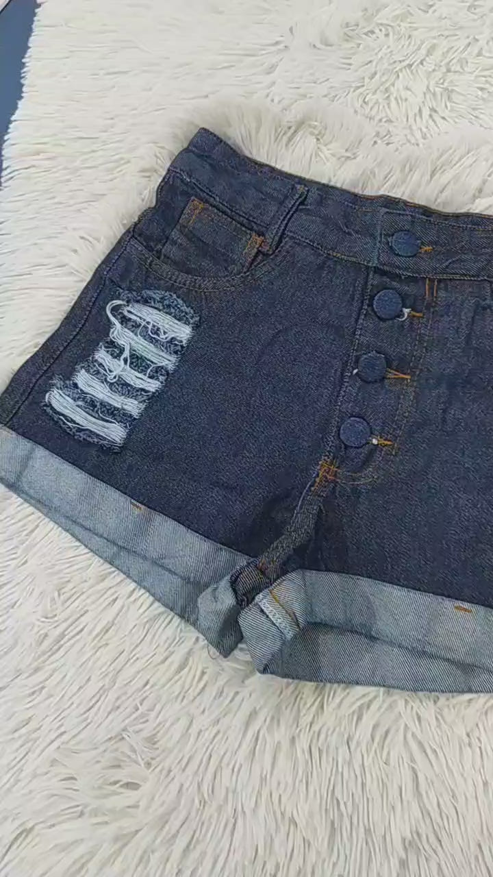 Short Jeans Feminino Cintura Alta Modelo Detonado Cintura Alta, Cós Alto, levanta o bumbum